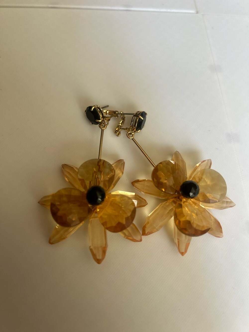 Kate Spade Blooming Brilliant Flower Long Drop Earrings Neutral Peach Gold